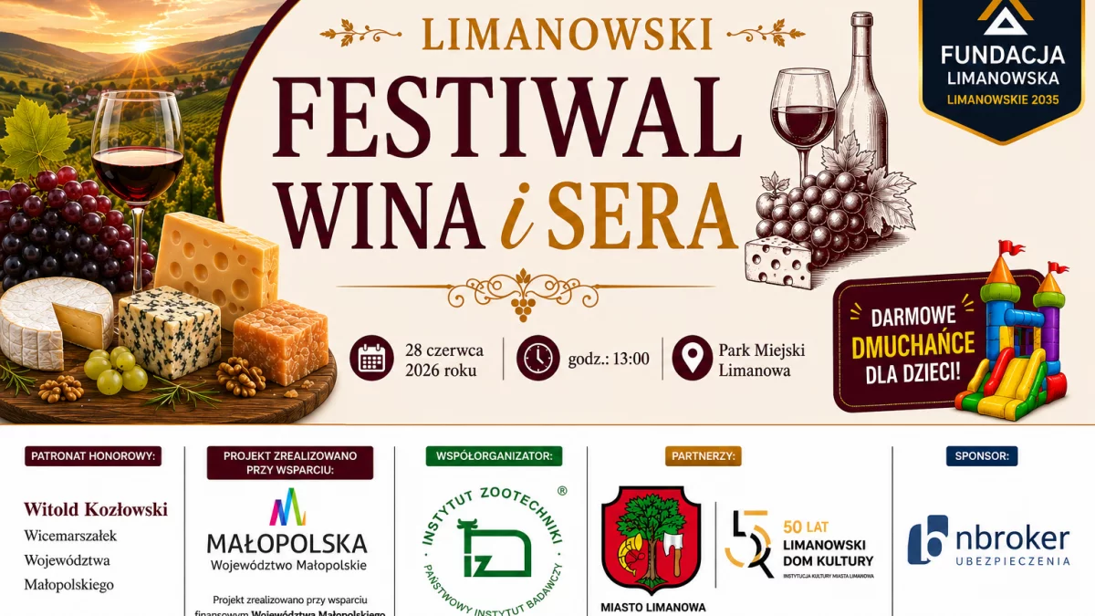 Limanowski Festiwal Wina i Sera 28 czerwca w Parku Miejskim