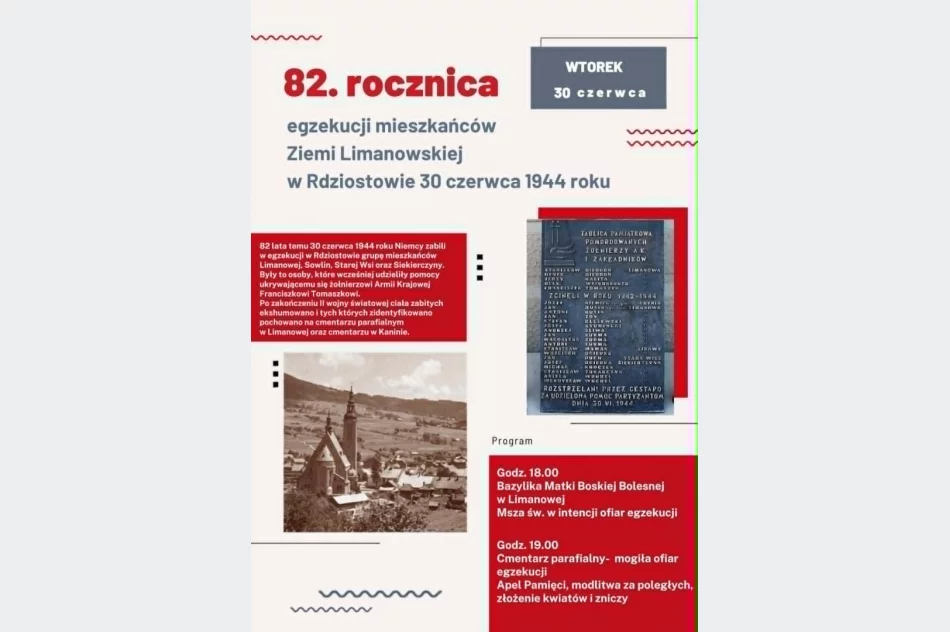 Zaproszenie na 82. rocznicę egzekucji mieszkańców Limanowej i Ziemi Limanowskiej w Rdziostowie - zdjęcie 2