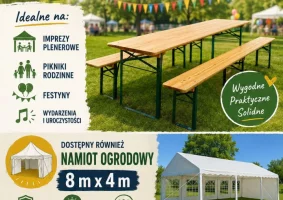 Zestaw Biesiadny Piwny Stół Ławki Namiot Imprezowy Parasol Grzewczy Głośnik Wynajem Na Imprezy Festyny - Zdjęcie główne