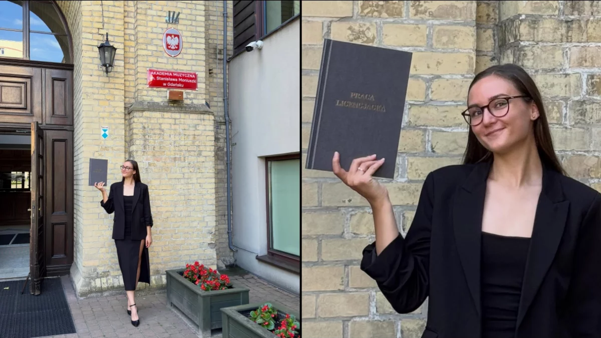 Alicja Król przed budynkiem Akademii Muzycznej im. Stanisława Moniuszki w Gdańsku