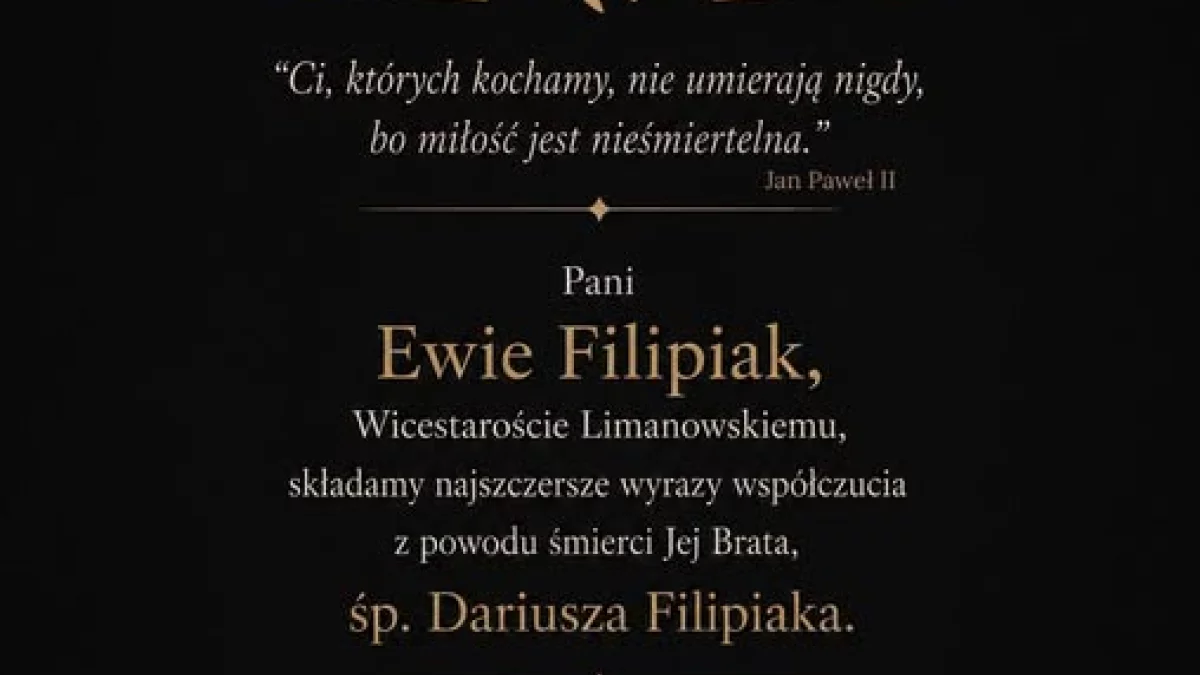 Kondolencje dla Ewy Filipiak, Wicestarosty Limanowskiego