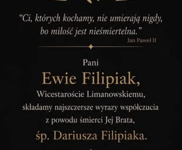 Kondolencje dla Ewy Filipiak, Wicestarosty Limanowskiego - Zdjęcie główne