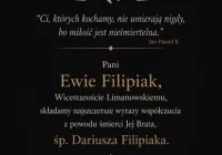 Kondolencje dla Ewy Filipiak, Wicestarosty Limanowskiego - zdjęcie główne
