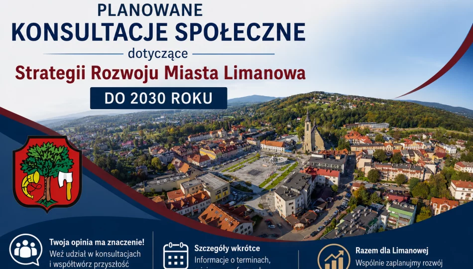 OGŁOSZENIE Burmistrza Miasta Limanowa o przeprowadzeniu konsultacji z mieszkańcami i innymi interesariuszami projektu Strategii Rozwoju Miasta Limanowa do 2030 roku - zdjęcie 1