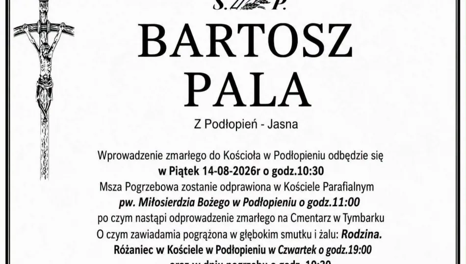 Znana data pogrzebu 18-letniego Bartosza. Tragiczny finał wypadku w Podłopieniu - zdjęcie 1