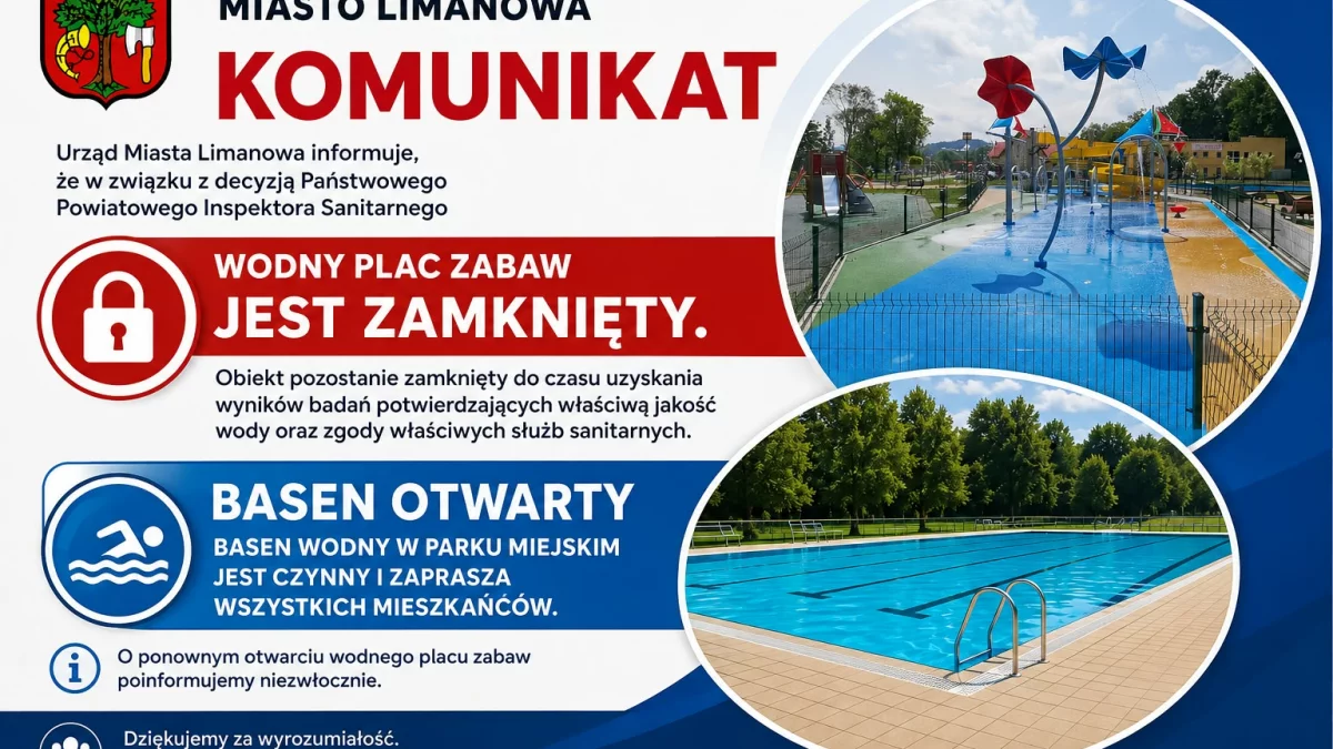 Komunikat dotyczący zamknięcia wodnego placu zabaw 