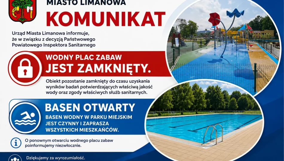 Komunikat dotyczący zamknięcia wodnego placu zabaw  - zdjęcie 1