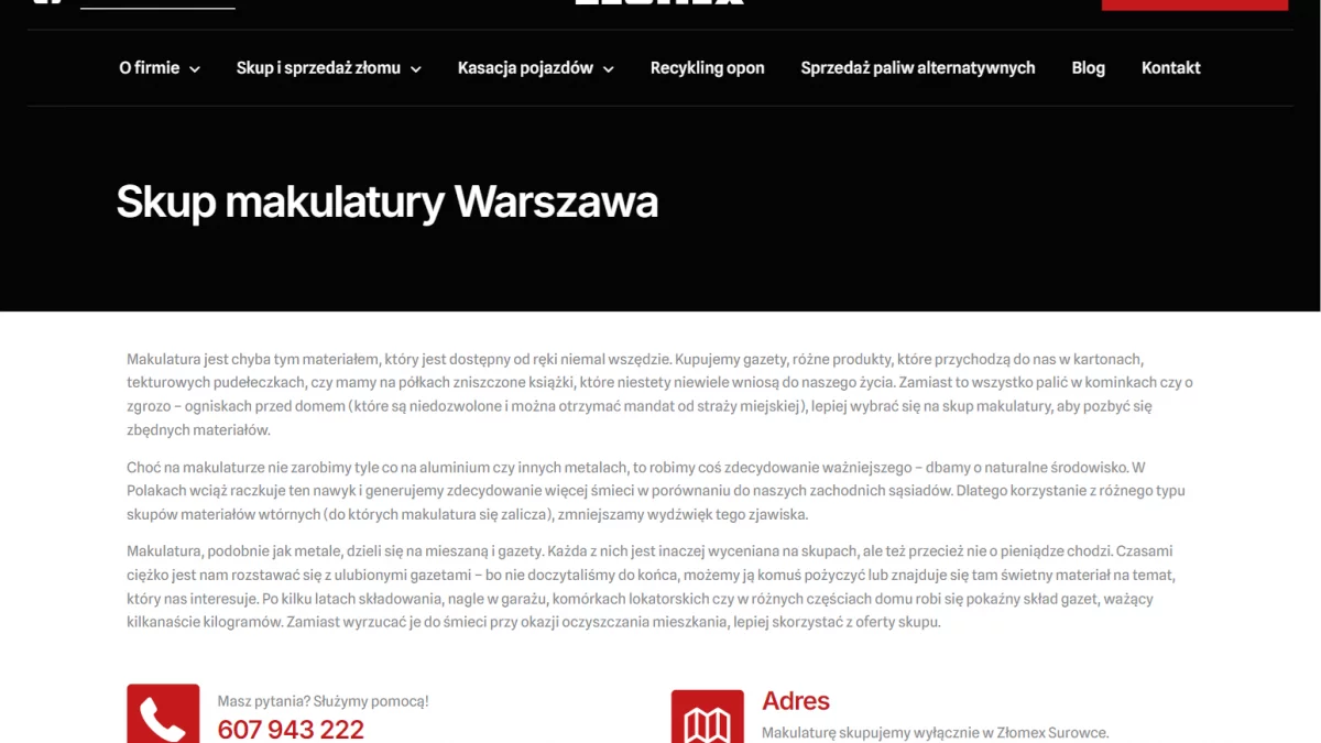 Złomex - skup makulatury w Warszawie