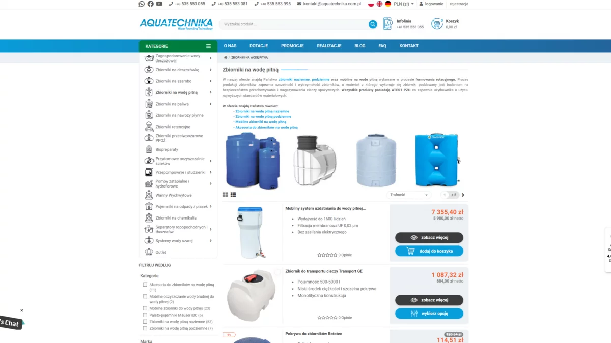 Aquatechnika - Zbiorniki na wodę pitną