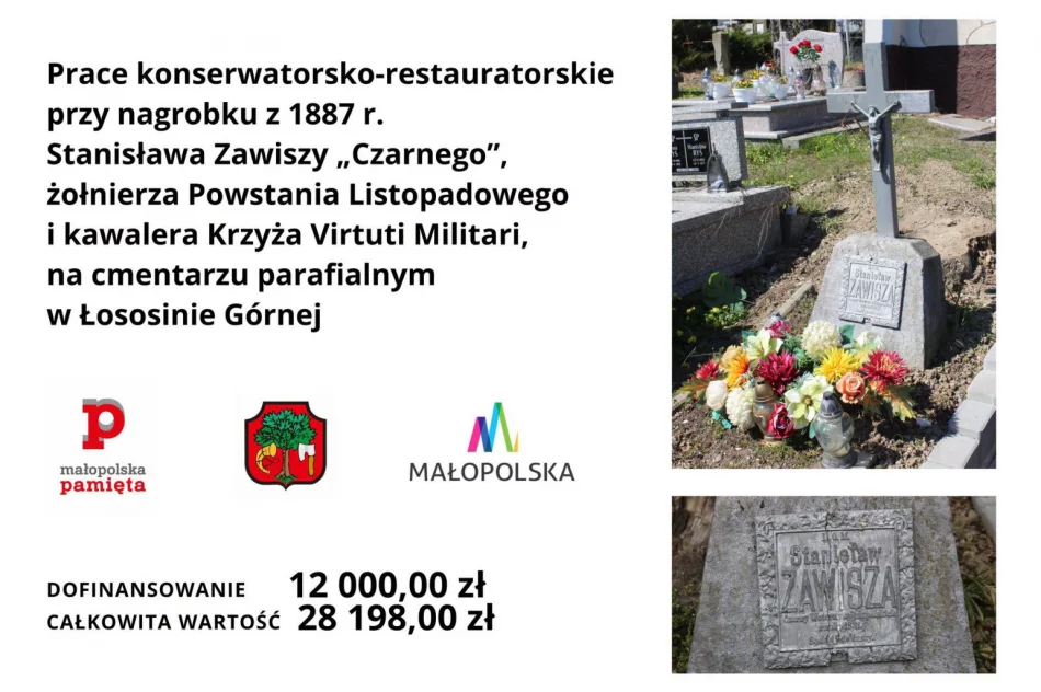  Trwają prace konserwatorskie przy zabytkowym nagrobku Stanisława Zawiszy „Czarnego” w Łososinie Górnej - zdjęcie 2