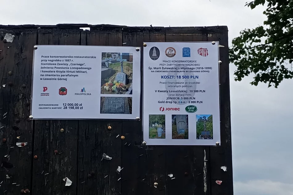  Trwają prace konserwatorskie przy zabytkowym nagrobku Stanisława Zawiszy „Czarnego” w Łososinie Górnej - zdjęcie 6