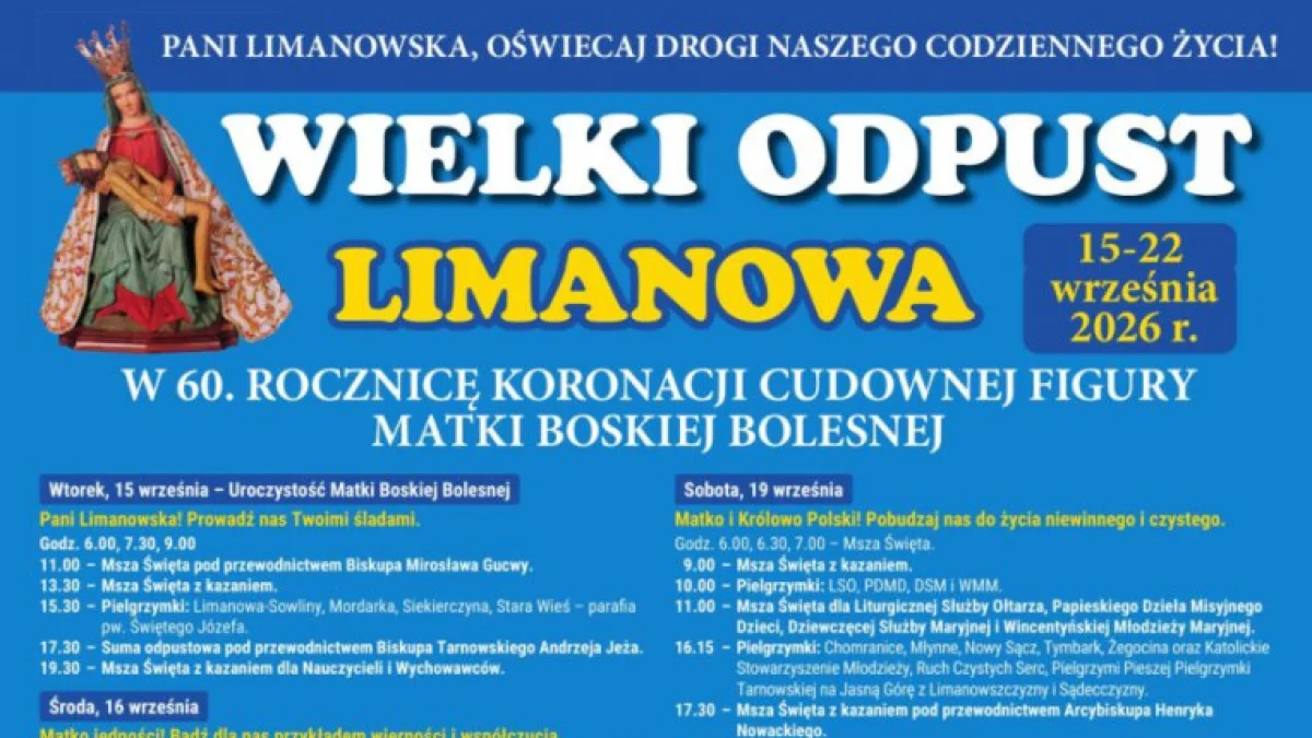  Zbliża się Wielki Odpust Limanowski – w 60. rocznicę koronacji Cudownej Figury Matki Boskiej Bolesnej