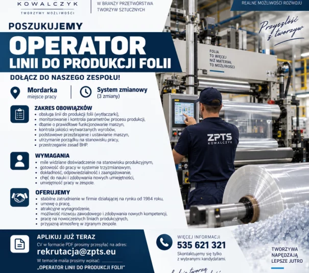 Operator Maszyn – Produkcja Folii i Regranulatów - Zdjęcie główne