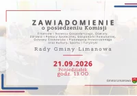 Zawiadomienie o posiedzeniu Komisji Rady Gminy Limanowa w dniu 21 września 2026 - zdjęcie główne
