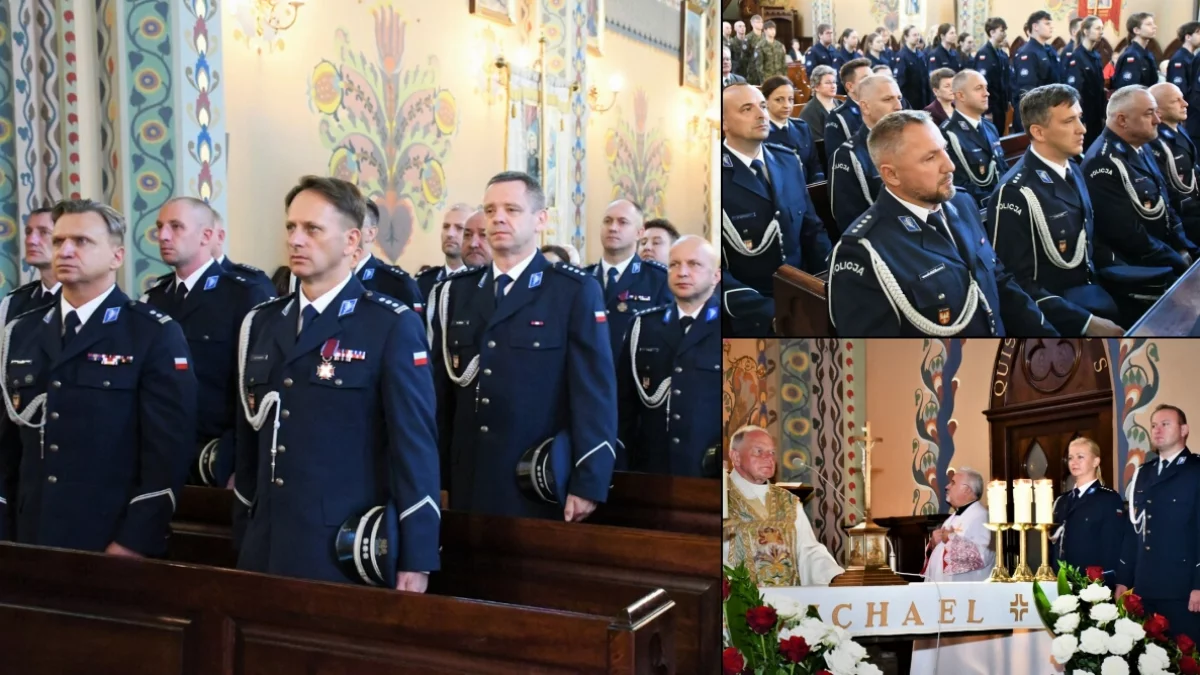 Policjanci i uczniowie klas mundurowych na mszy w kościele Świętego Michała Archanioła w Mszanie Dolnej