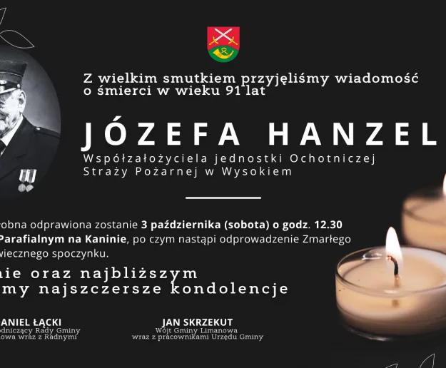 Kondolencje z powodu śmierci Józefa Hanzela współzałożyciela jednostki OSP w Wysokiem - Zdjęcie główne