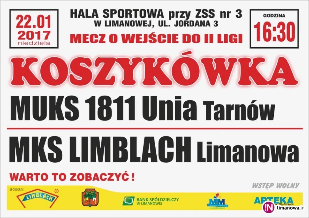 Limanowscy koszykarze stoczą bardzo ważny mecz