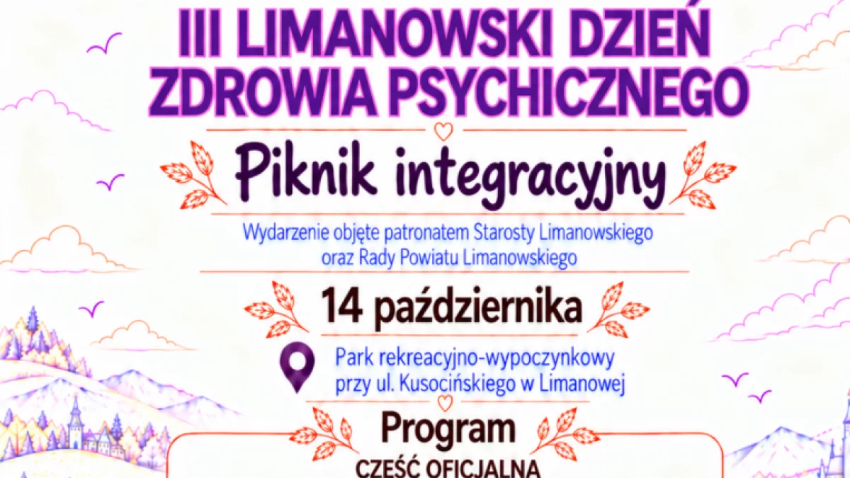 III Limanowski Dzień Zdrowia Psychicznego – 14 października na terenie Parku Rekreacyjno-Wypoczynkowego przy ul. Kusocińskiego