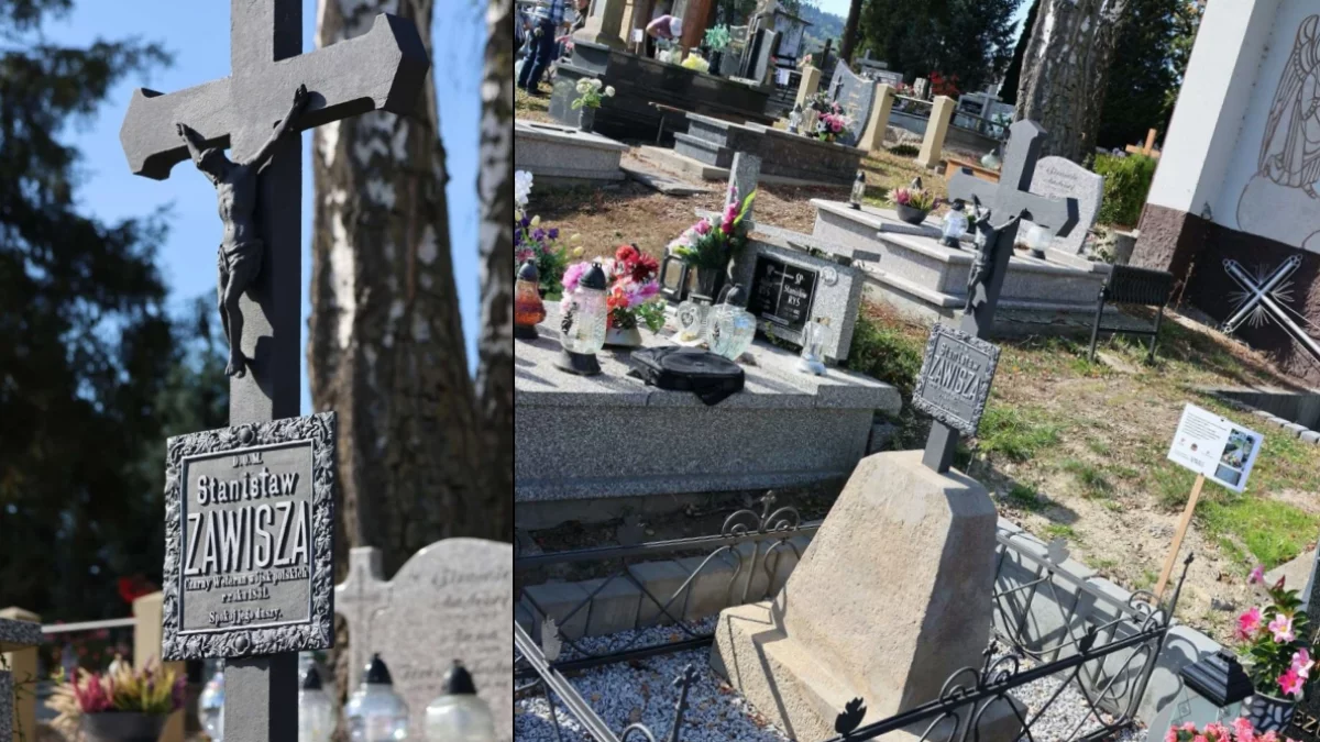 Odrestaurowany nagrobek Stanisława Zawiszy Czarnego w Łososinie Górnej