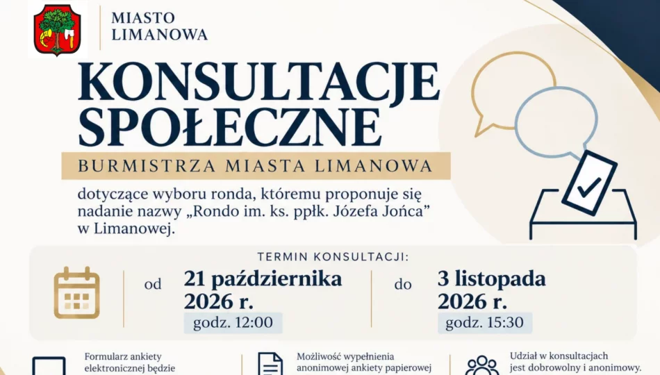 Ogłoszenie konsultacji społecznych w sprawie nazwy ronda w Limanowej - zdjęcie 1
