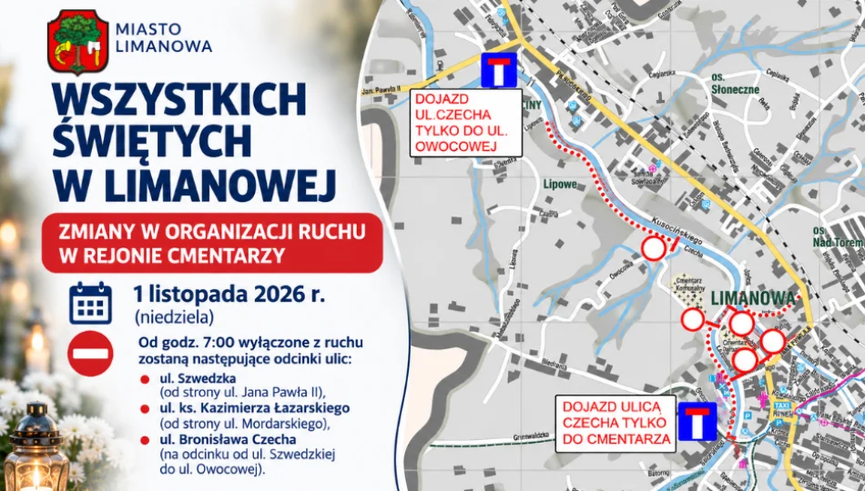 Wszystkich Świętych w Limanowej – zmiany w organizacji ruchu w rejonie cmentarzy - zdjęcie 1