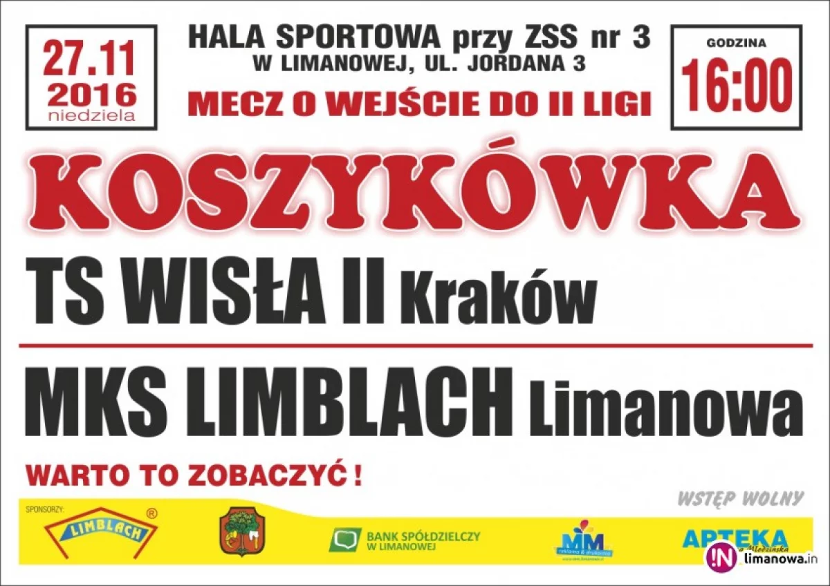 Rezerwy Wisły Kraków na drodze limanowskich koszykarzy