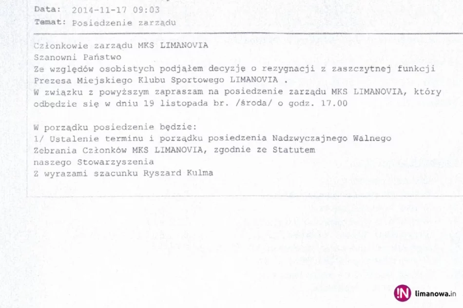 Ryszard Kulma odpowiada na publikacje w sprawie Limanovii - zdjęcie 2