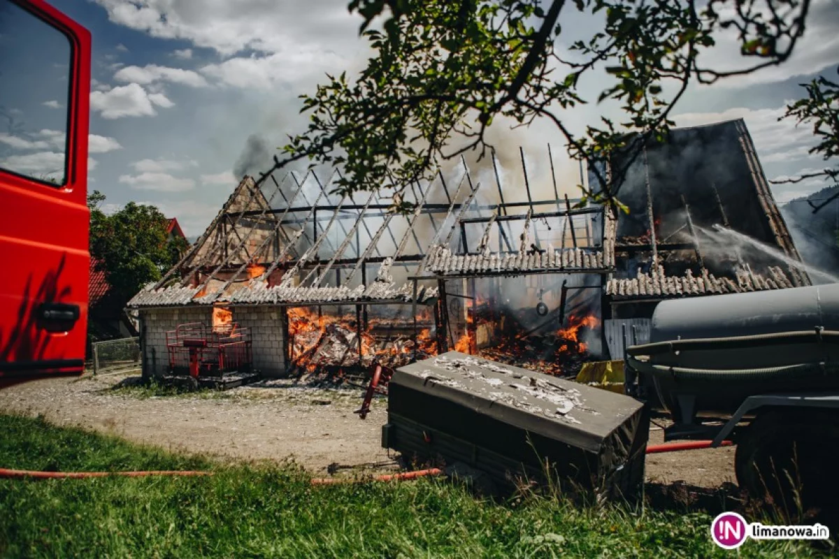 13 zastępów straży pożarnej gasiło pożar budynku gospodarczego (wideo)