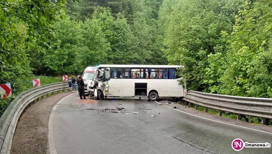 Zderzenie kursowego busa z ciężarówką. Są ranni (wideo) - zdjęcie 1