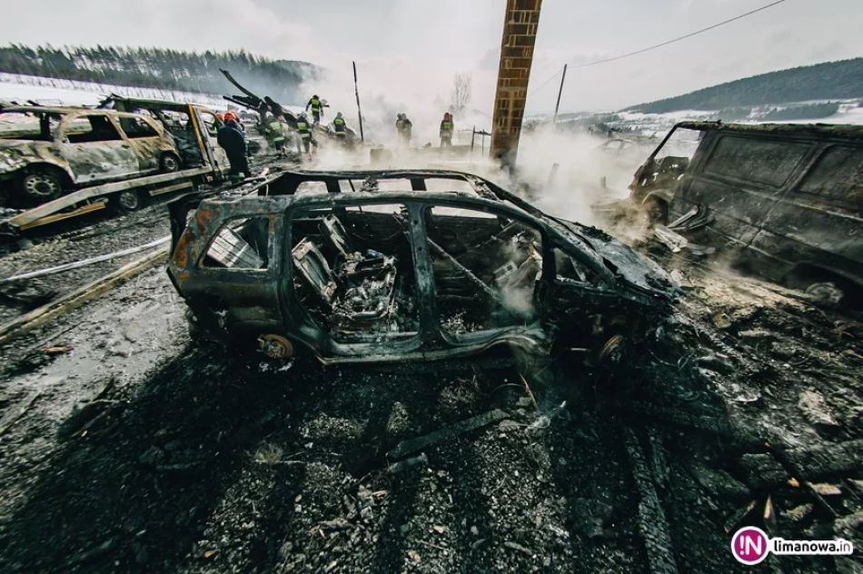 Duży pożar warsztatu samochodowego. Spłonęło kilkanaście pojazdów (wideo) - zdjęcie 4