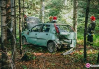 Fiat wypadł z drogi i wjechał do lasu. Dwie osoby trafiły do szpitala - zdjęcie główne