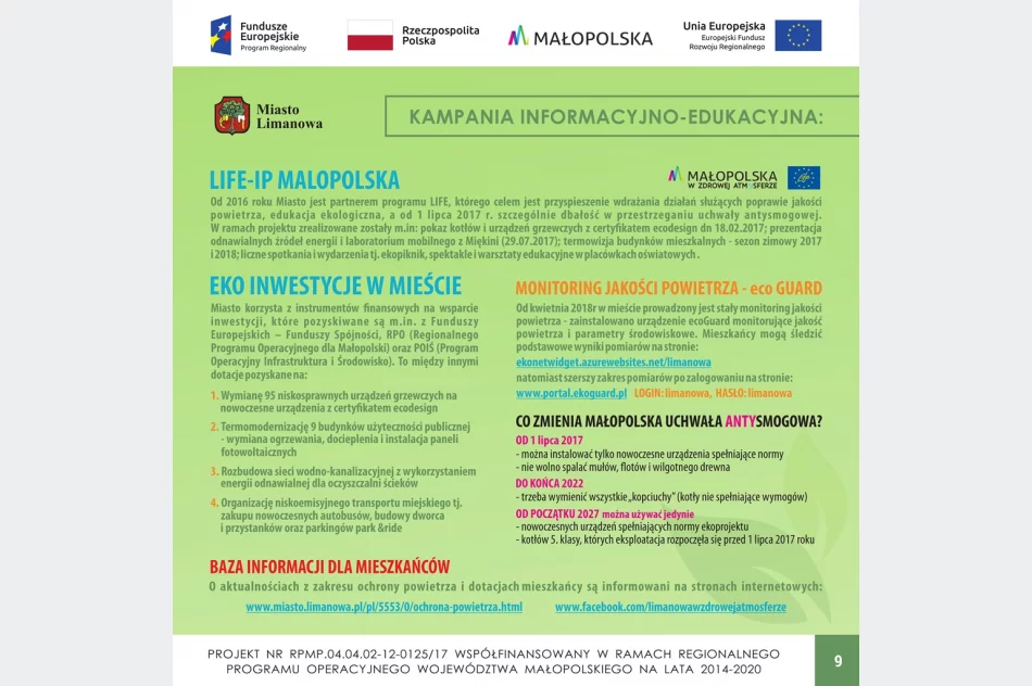 KAMPANIA INFORMACYJNO-EDUKACYJNA DLA MIESZKAŃCÓW MIASTA LIMANOWA W ZAKRESIE OBNIŻENIA NISKIEJ EMISJI - zdjęcie 10