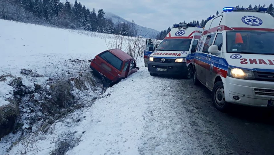 Samochód dachował w przydrożnym rowie. Pogotowie zabrało dwie osoby do szpitala - zdjęcie 1