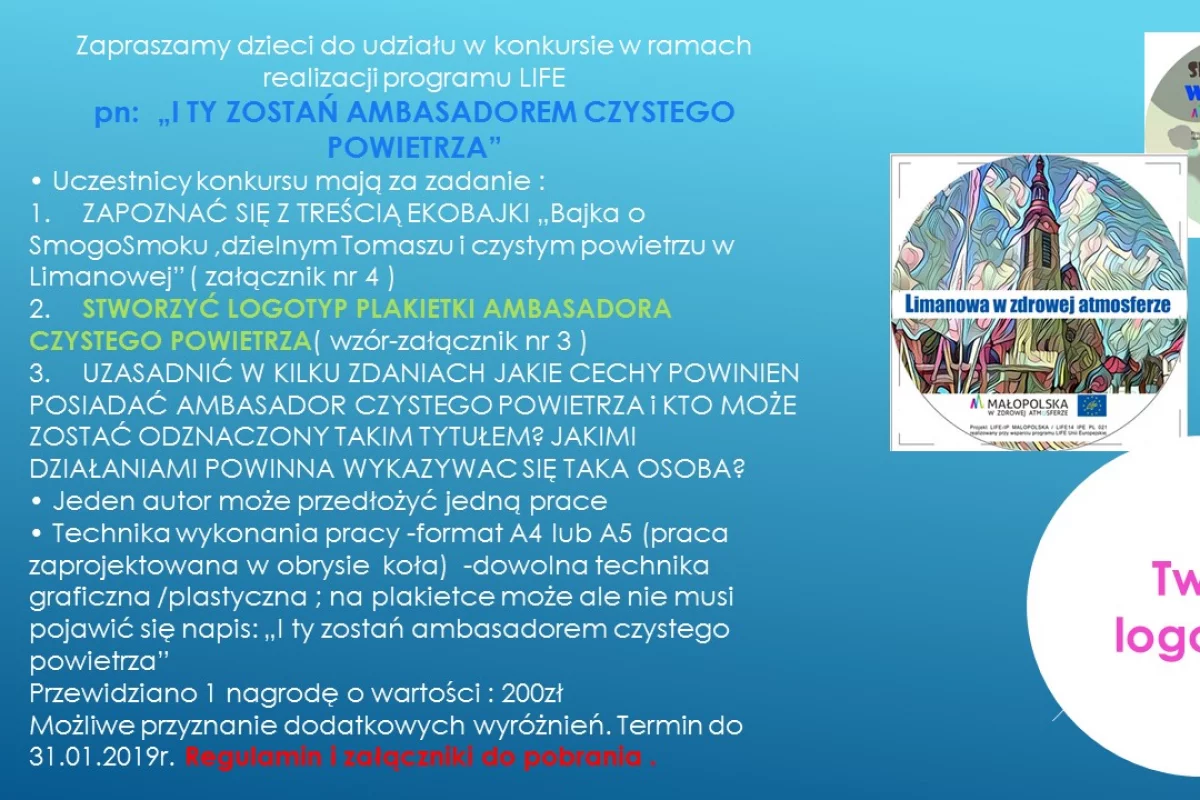 KONKURS "I TY ZOSTAŃ AMBASADOREM CZYSTEGO POWIETRZA"