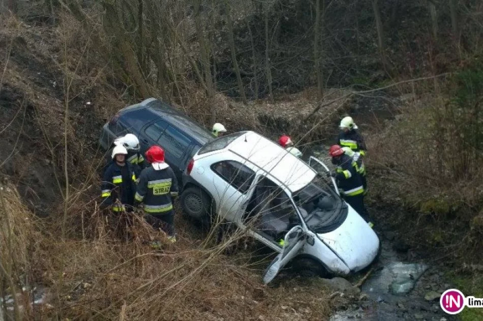 Zderzenie samochodów. Pojazdy wpadły do koryta potoku (wideo) - zdjęcie 4