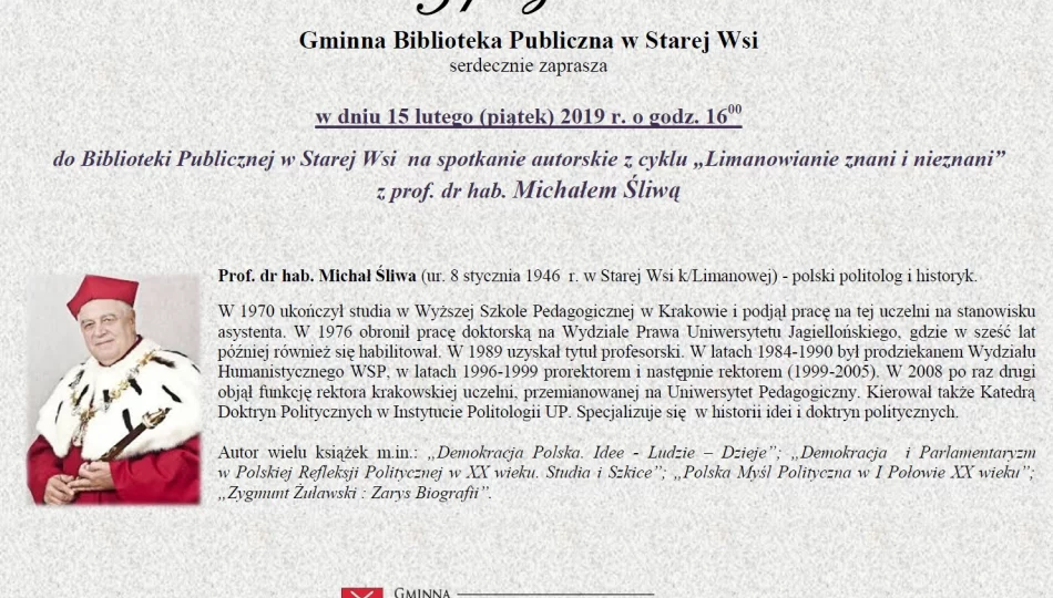 Spotkanie autorskie z cyklu „Limanowianie znani i nieznani” z prof. dr hab. Michałem Śliwą - zdjęcie 1