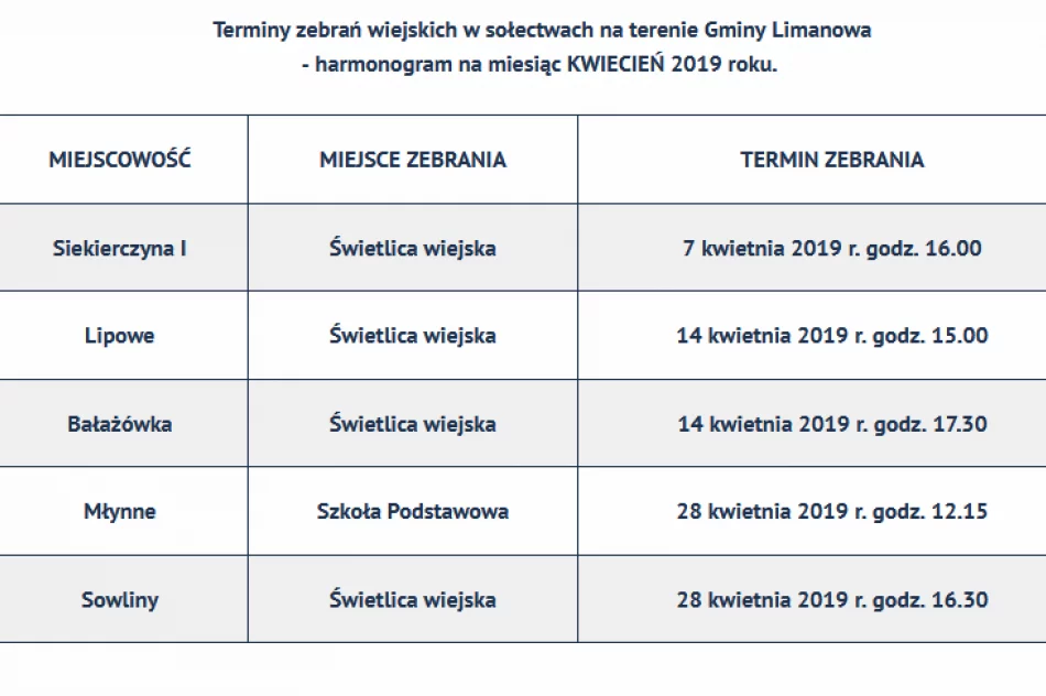 Harmonogram zebrań wiejskich - kwiecień 2019 - zdjęcie 2
