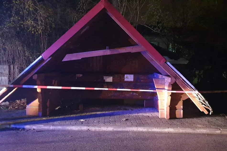Samochód wypadł z jezdni i uszkodził wiatę przystanku - zdjęcie 3