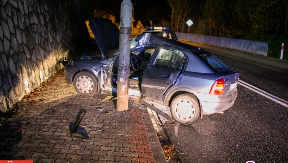 Auto wypadło z drogi i uderzyło w latarnię. Kierująca trafiła do szpitala - zdjęcie 1