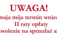 II rata opłaty za korzystanie z zezwoleń na sprzedaż alkoholu - zdjęcie główne