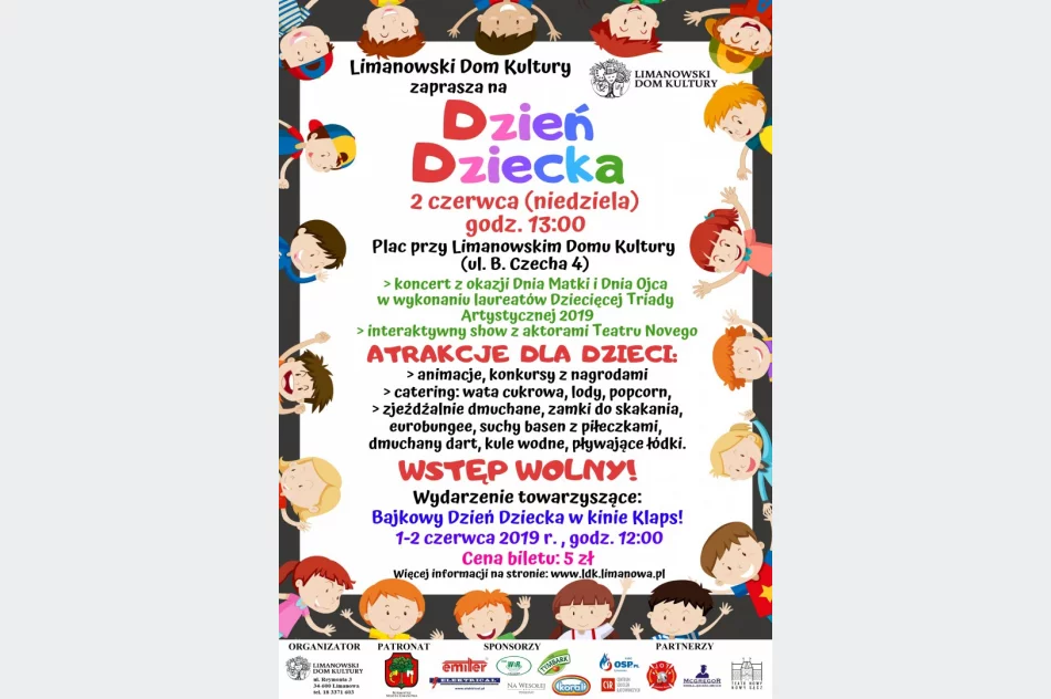  DZIEŃ DZIECKA 2019 - 2 czerwca zapraszamy na Plac przy Limanowskim Domu Kultury! - zdjęcie 2