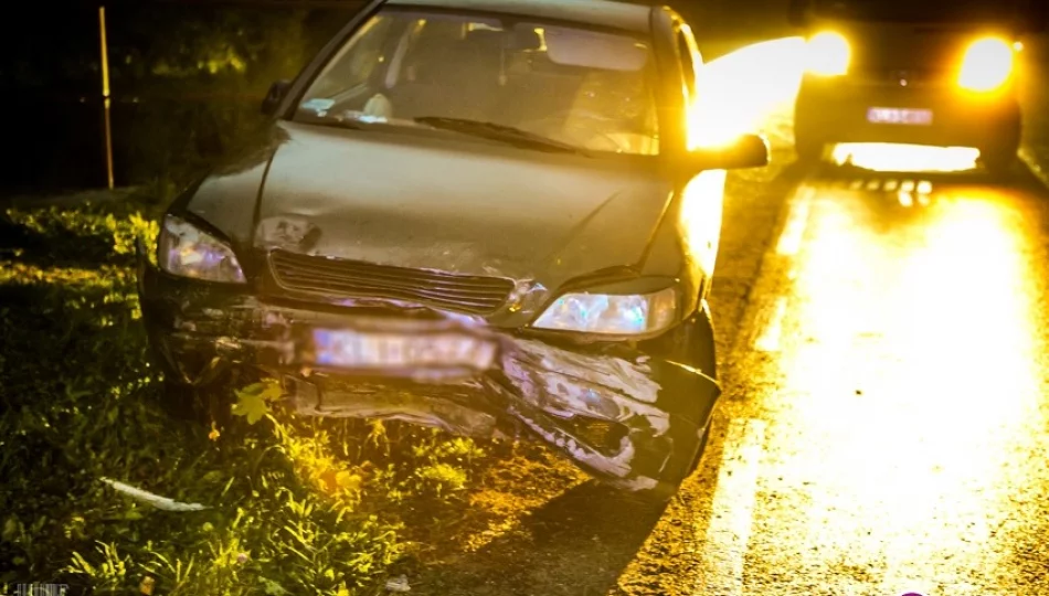 Samochód wypadł z drogi i wjechał do koryta potoku (wideo) - zdjęcie 1