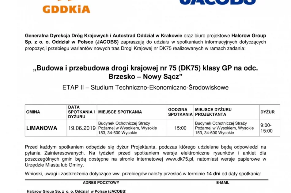 Konsultacje dotyczące propozycji przebiegu nowych tras DK75 Brzesko - Nowy Sącz - zdjęcie 2