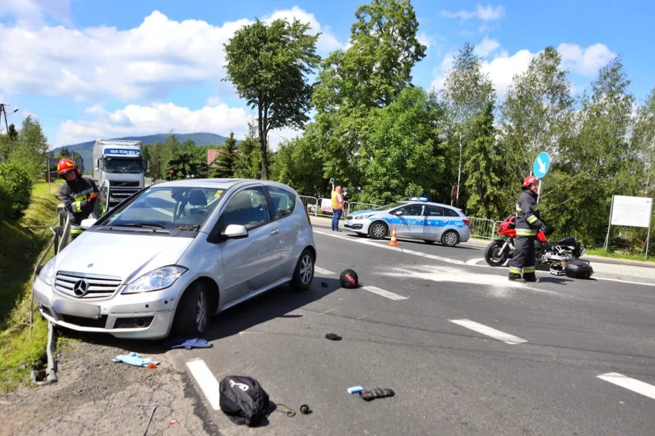 Zderzenie motocykla i samochodu osobowego na "krajówce" - zdjęcie 3