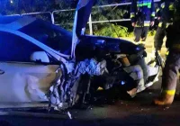 Kierowca stracił panowanie nad autem. Uderzył w drzewo, znak i przydrożną barierę - zdjęcie główne