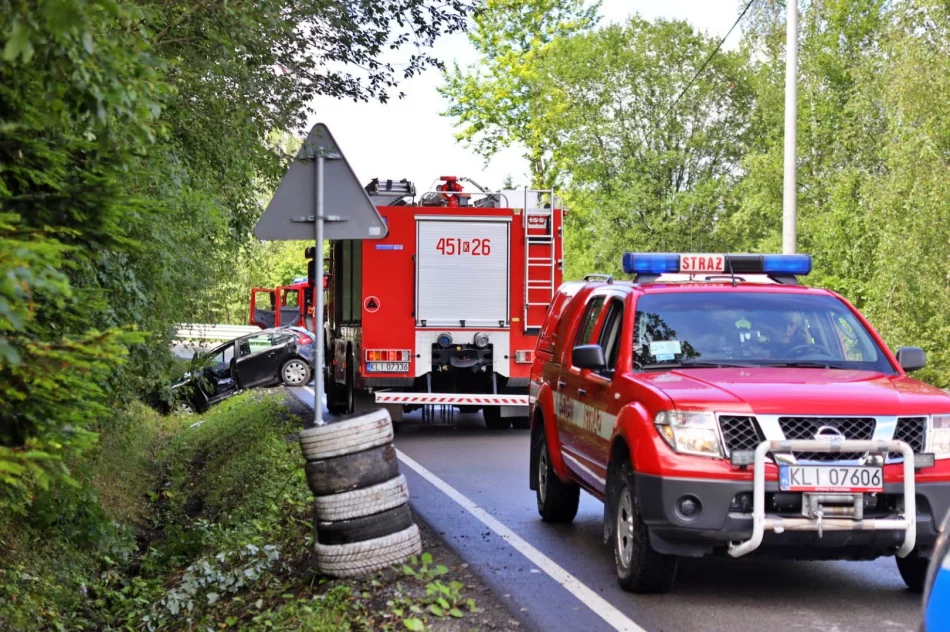 Samochód wypadł z jezdni. Pięć osób, w tym roczne dziecko, trafiło do szpitala - zdjęcie 2