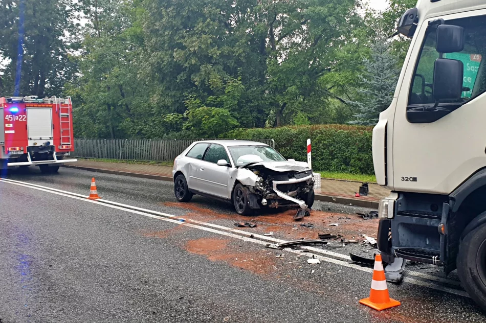 Czołowe zderzenie Audi z ciężarówką na "krajówce". Ranna 20-latka - zdjęcie 5