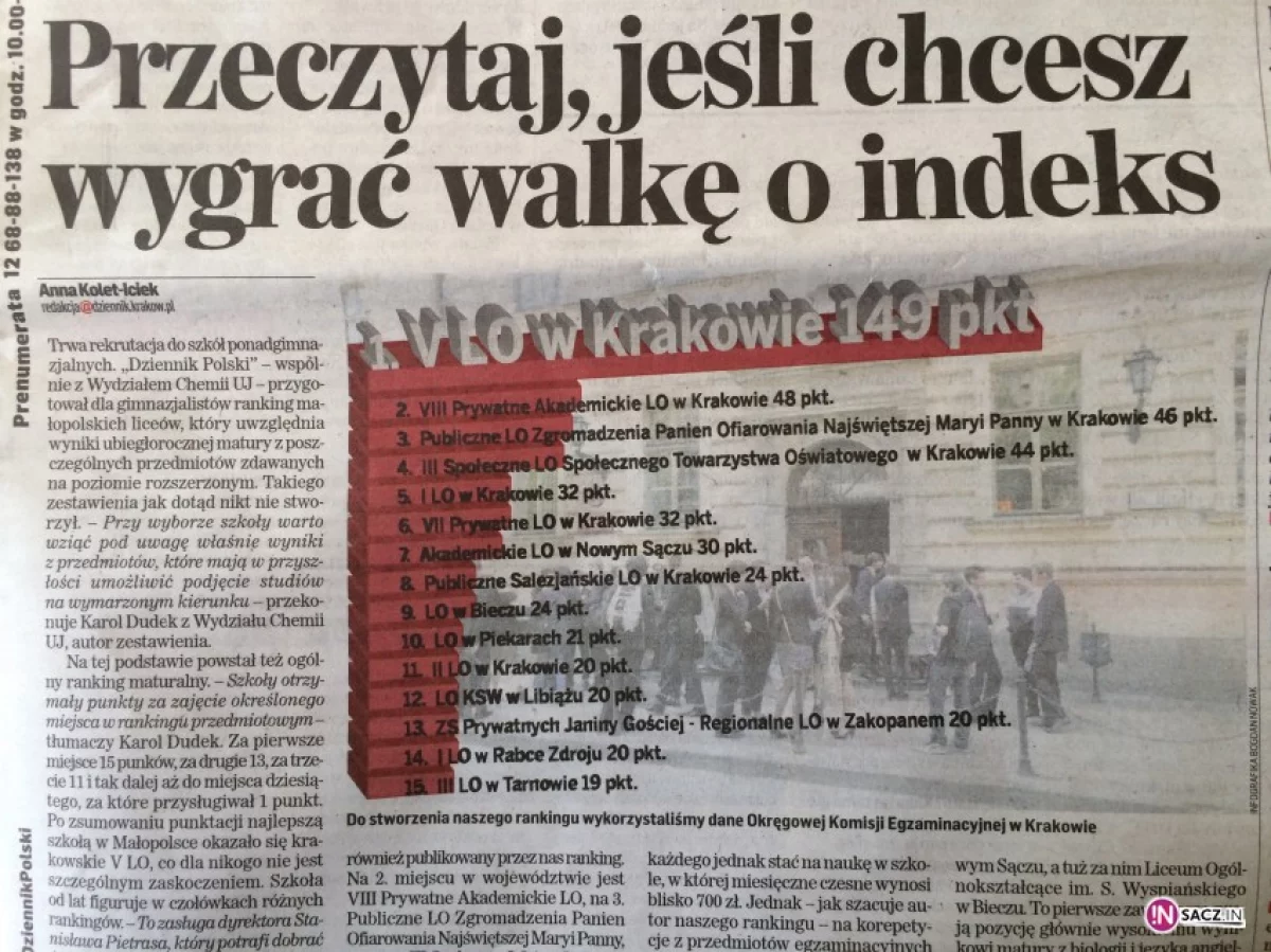 Liceum Akademickie najlepsze w Rankingu „Dziennika”