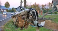 Samochód uderzył w drzewo. Strażacy wydobyli zakleszczonego kierowcę - zdjęcie 3