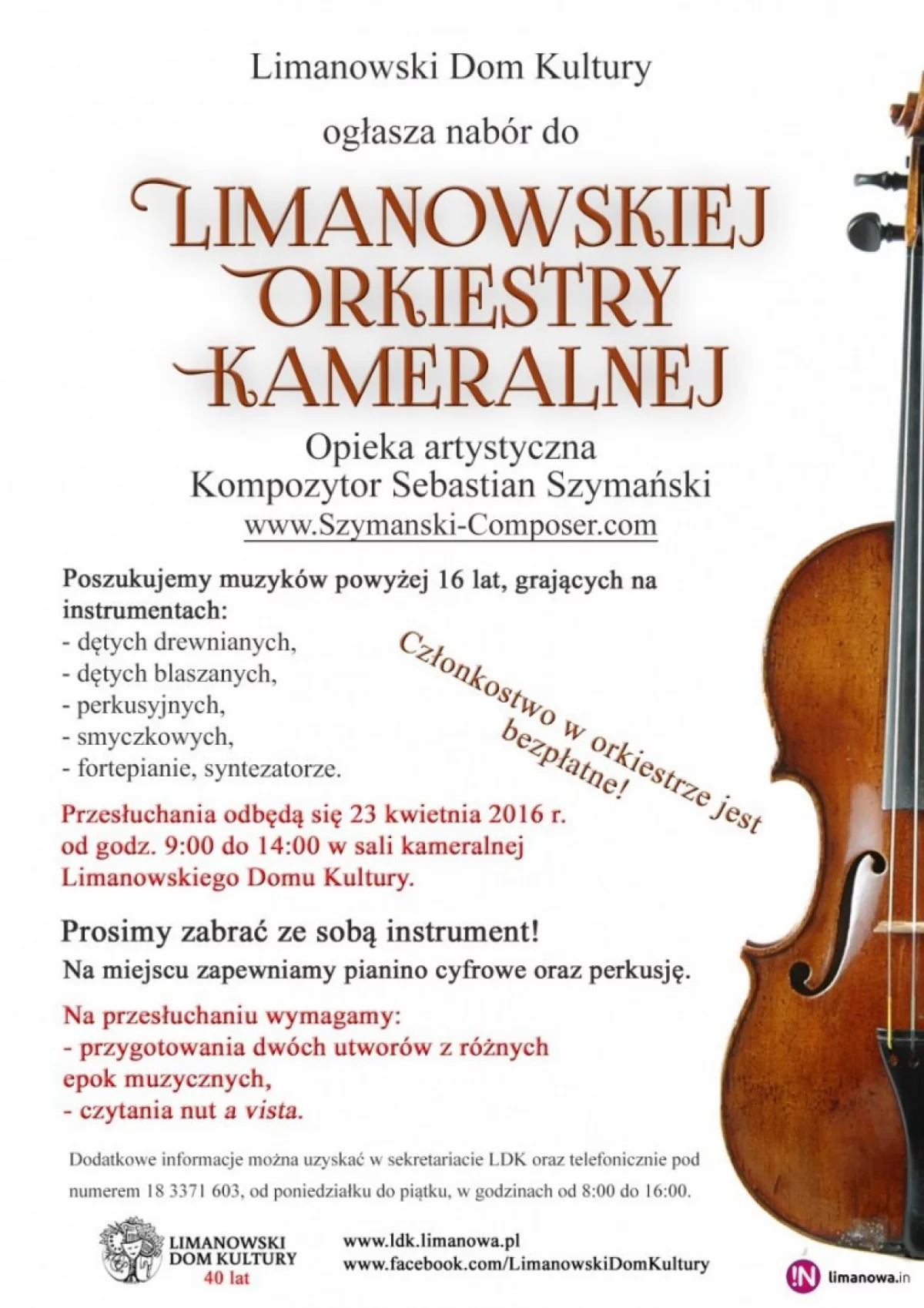 LDK powołuje Limanowską Orkiestrę Kameralną